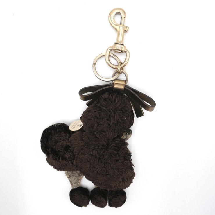 GUCCI(グッチ)グッチョリ ルル バッグチャーム キーホルダー 犬 ドッグ GG柄 ブラウン ゴールド金具 レディース【中古】