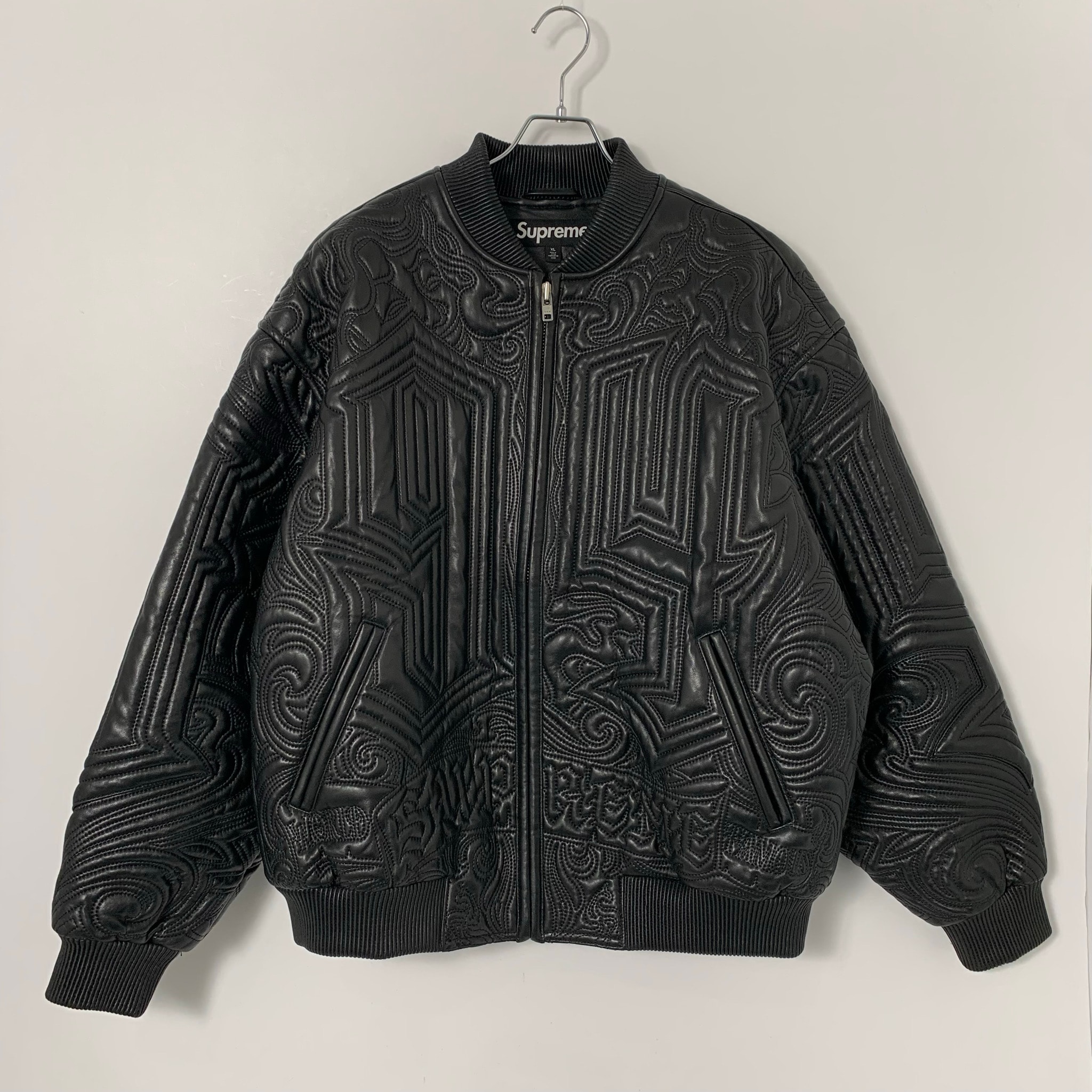 Supreme Mister Cartoon Embroidered Leather Jacket "Black"