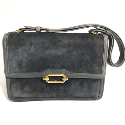 エルメス HERMES フォンスベル 24 肩掛け ヴィンテージ ハンドバッグ カバン ショルダーバッグ スエード 〇R刻 グレー系/ネイビー系