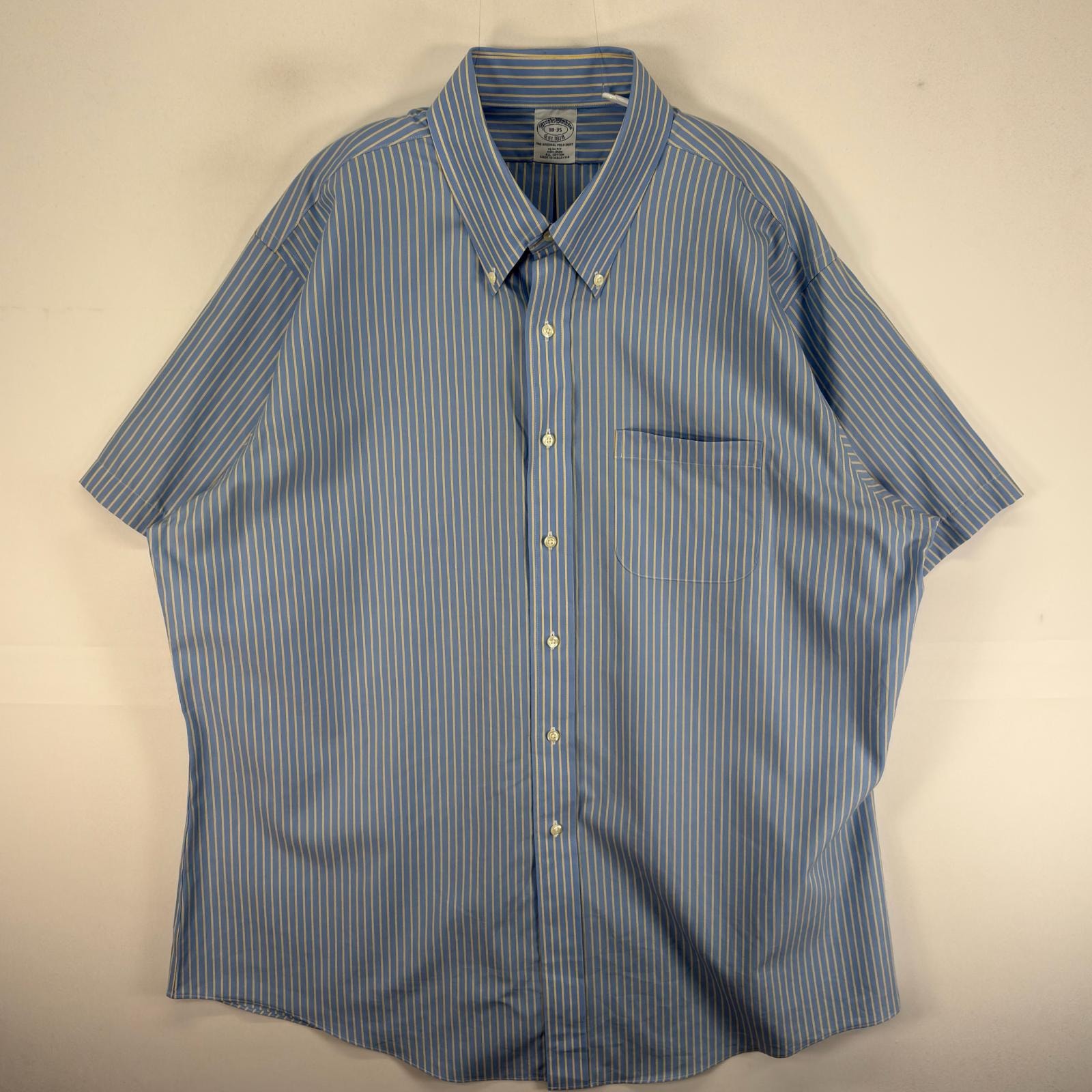 古着 ブルックスブラザーズ Brooks Brothers 半袖シャツ 胸ポケ 1818 ボタンダウン 2XL  ブルー系 ストライプ メンズ