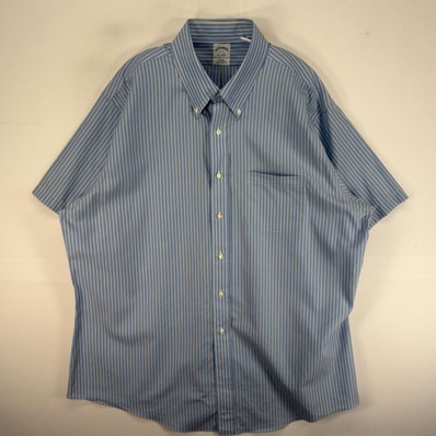 古着 ブルックスブラザーズ Brooks Brothers 半袖シャツ 胸ポケ 1818 ボタンダウン 2XL ブルー系 ストライプ メンズ