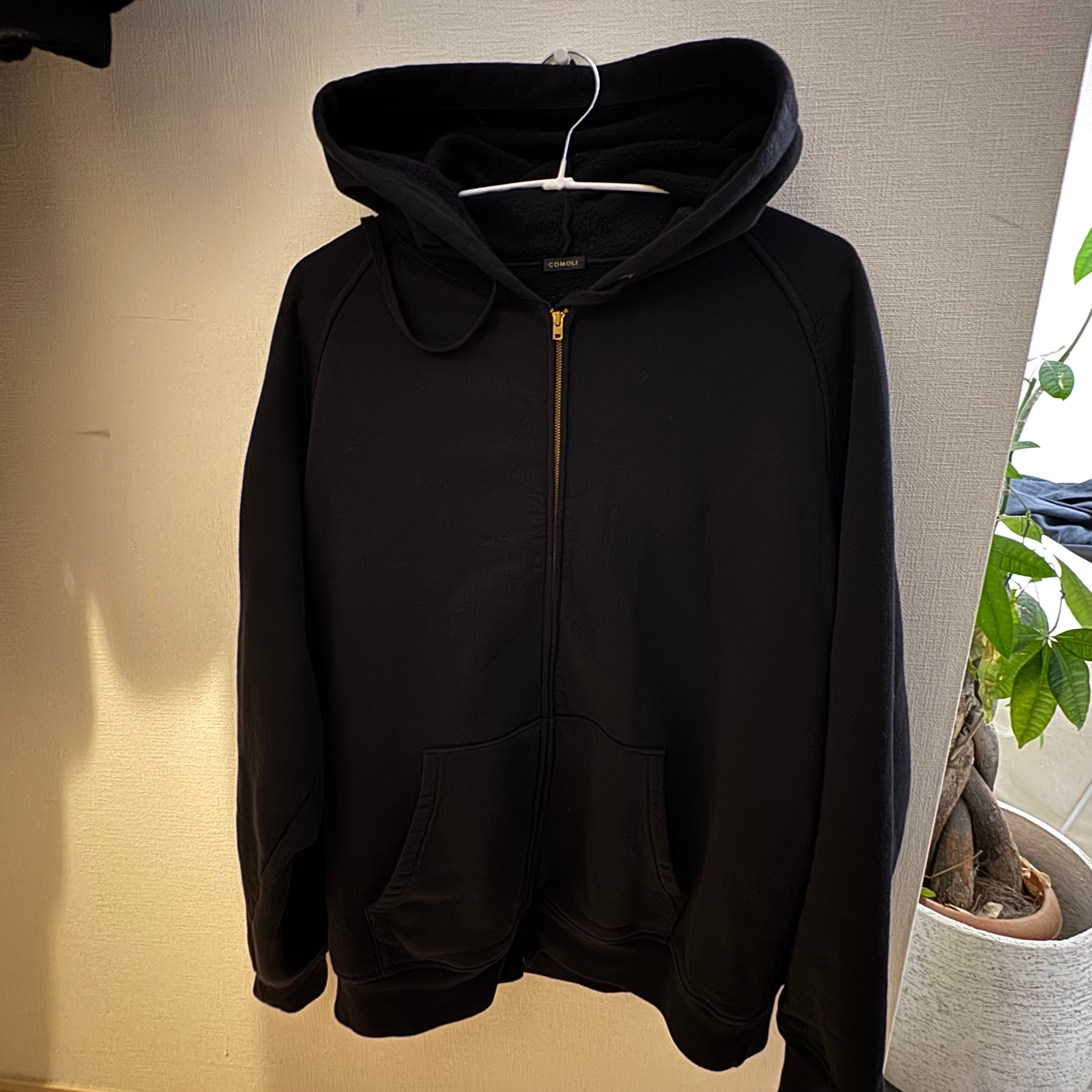 COMOLI Cotton Sweat Zip Hoodie "Black"