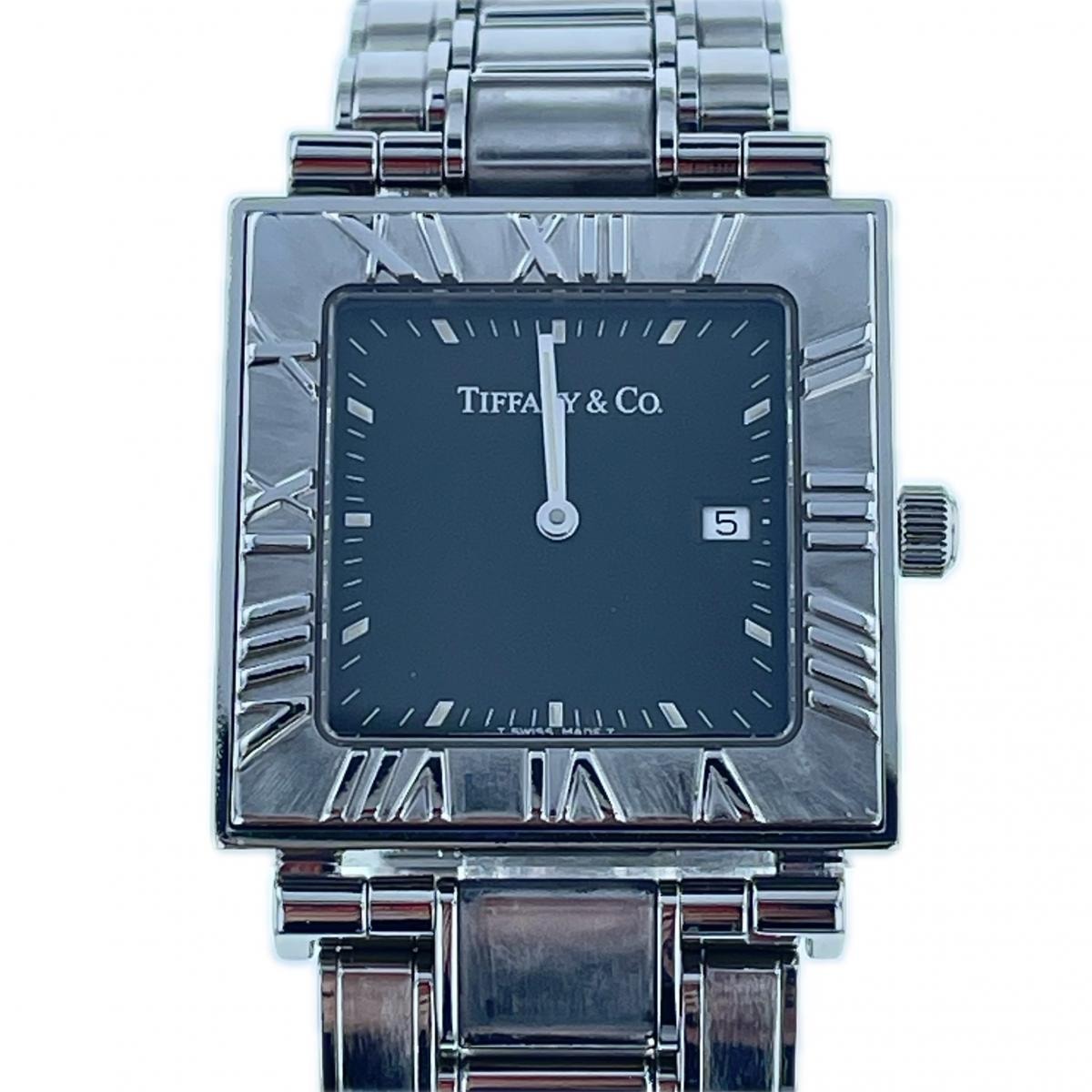 TIFFANY&Co. ティファニー アトラス スクエア デイト 28mm 腕時計 13579962 ステンレス シルバー クオーツ ボーイズ【中古】