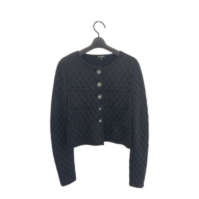 超美品 CHANEL シャネル ココマーク サイズ40 ブラック 黒 シルク ポリエステル/ アウター ノーカラー ジャケット 506574 【中古】