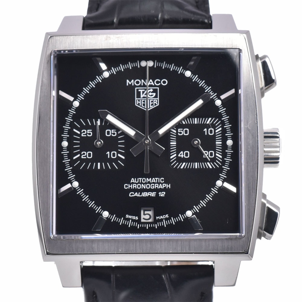 タグホイヤー TAG HEUER CAW2110.FC6177 モナコ クロノグラフ キャリバー12 ブラック 自動巻き メンズ 美品 腕時計 Q#149043