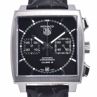 タグホイヤー TAG HEUER CAW2110.FC6177 モナコ クロノグラフ キャリバー12 ブラック 自動巻き メンズ 美品 腕時計 Q#149043