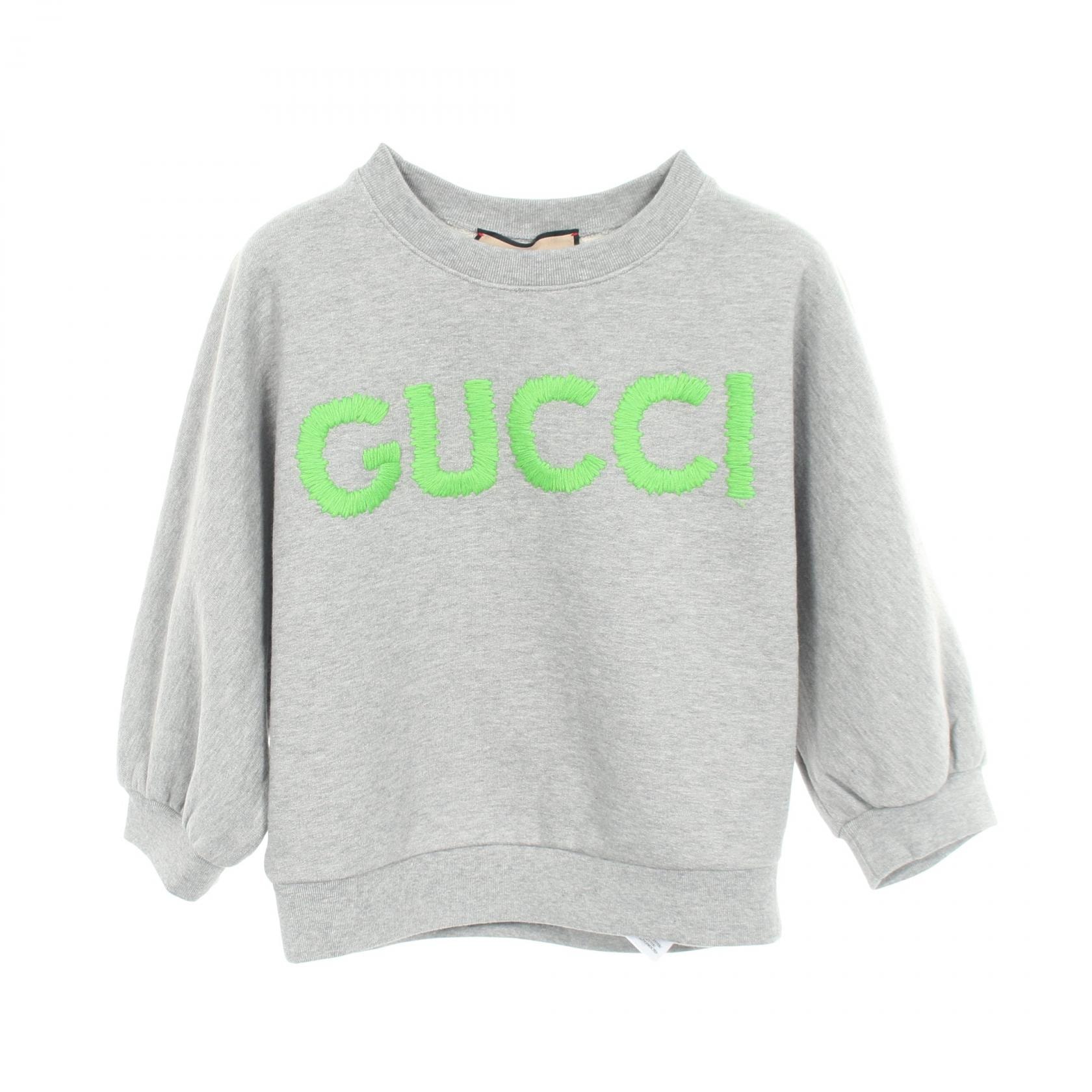 グッチ GUCCI ロゴ刺繍 クロップド スウェット 衣料品 トップス コットン レディース グレー系 【中古】