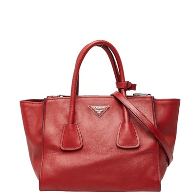 プラダ 三角ロゴプレート ショルダーバッグ ハンドバッグ 2WAY レッド レザー レディース PRADA 【中古】