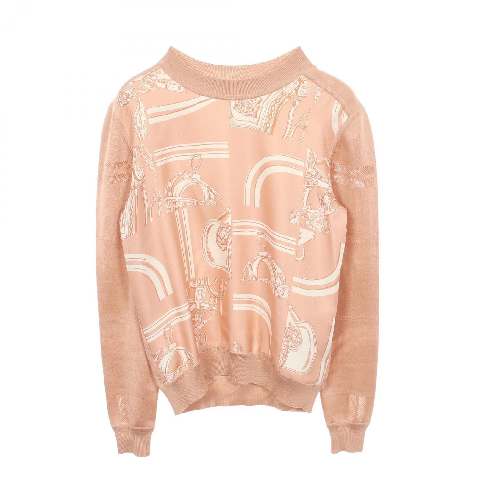 エルメス HERMES En Desordre Finesse ツイルレーヌ ニット 衣料品 トップス シルク シルク ホワイト レディース ピンク系 / ホワイト系 【中古】