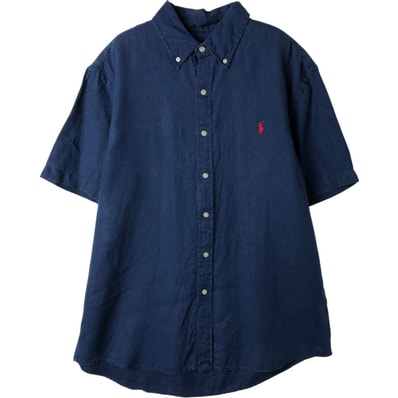 古着 ラルフローレン Ralph Lauren 半袖 リネン ボタンダウンシャツ メンズL相当/eaa639531