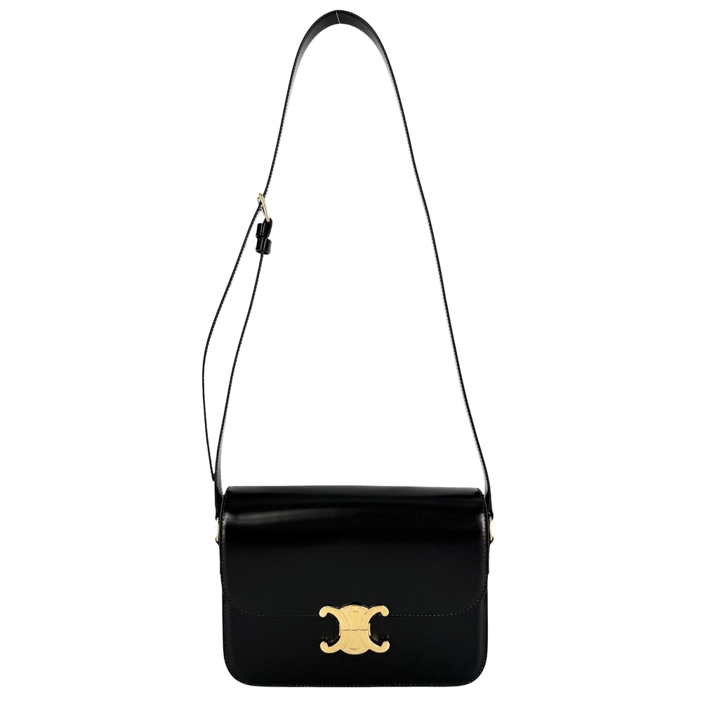 CELINE セリーヌ ショルダーバッグ クラシック トリオンフ 肩掛け 斜め掛け カーフ    ブラック 黒 ゴールド金具 レディース【中古品】