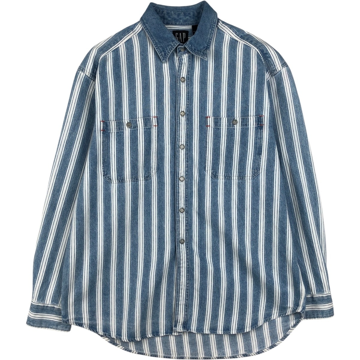 古着 90~00年代 ギャップ GAP DENIM オールドギャップ ストライプ柄 長袖 デニムシャツ メンズL相当 ヴィンテージ/eaa646658
