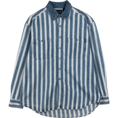 古着 90~00年代 ギャップ GAP DENIM オールドギャップ ストライプ柄 長袖 デニムシャツ メンズL相当 ヴィンテージ/eaa646658