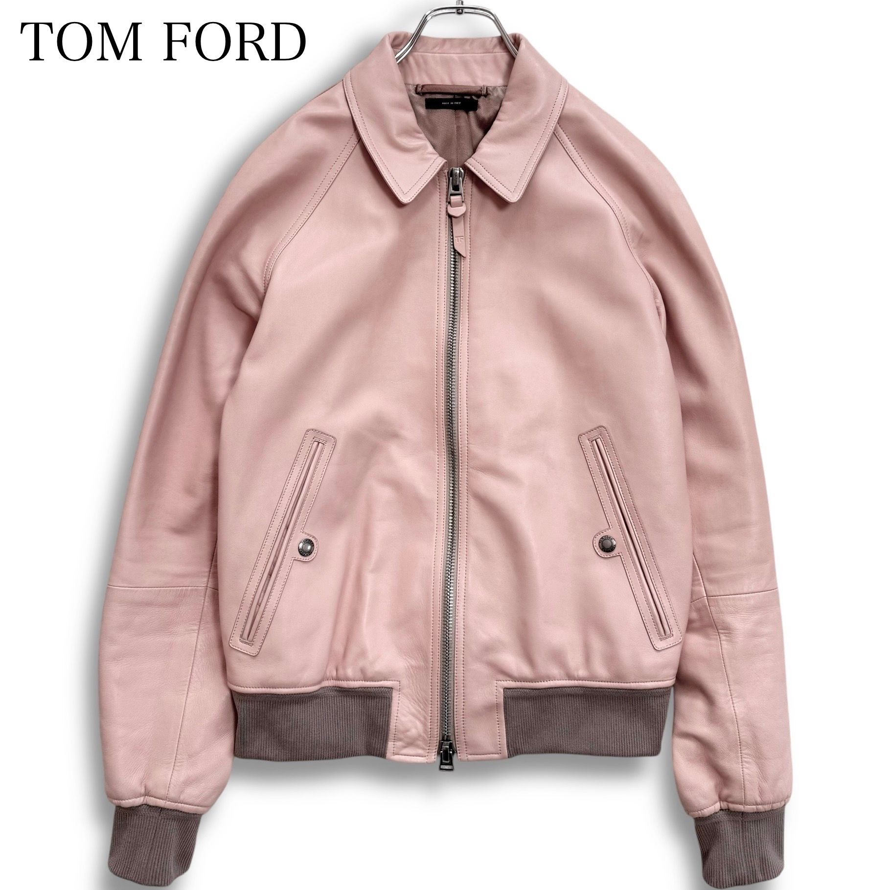 TOM FORD トムフォード レザージャケット 羊革 サーモンピンク 46