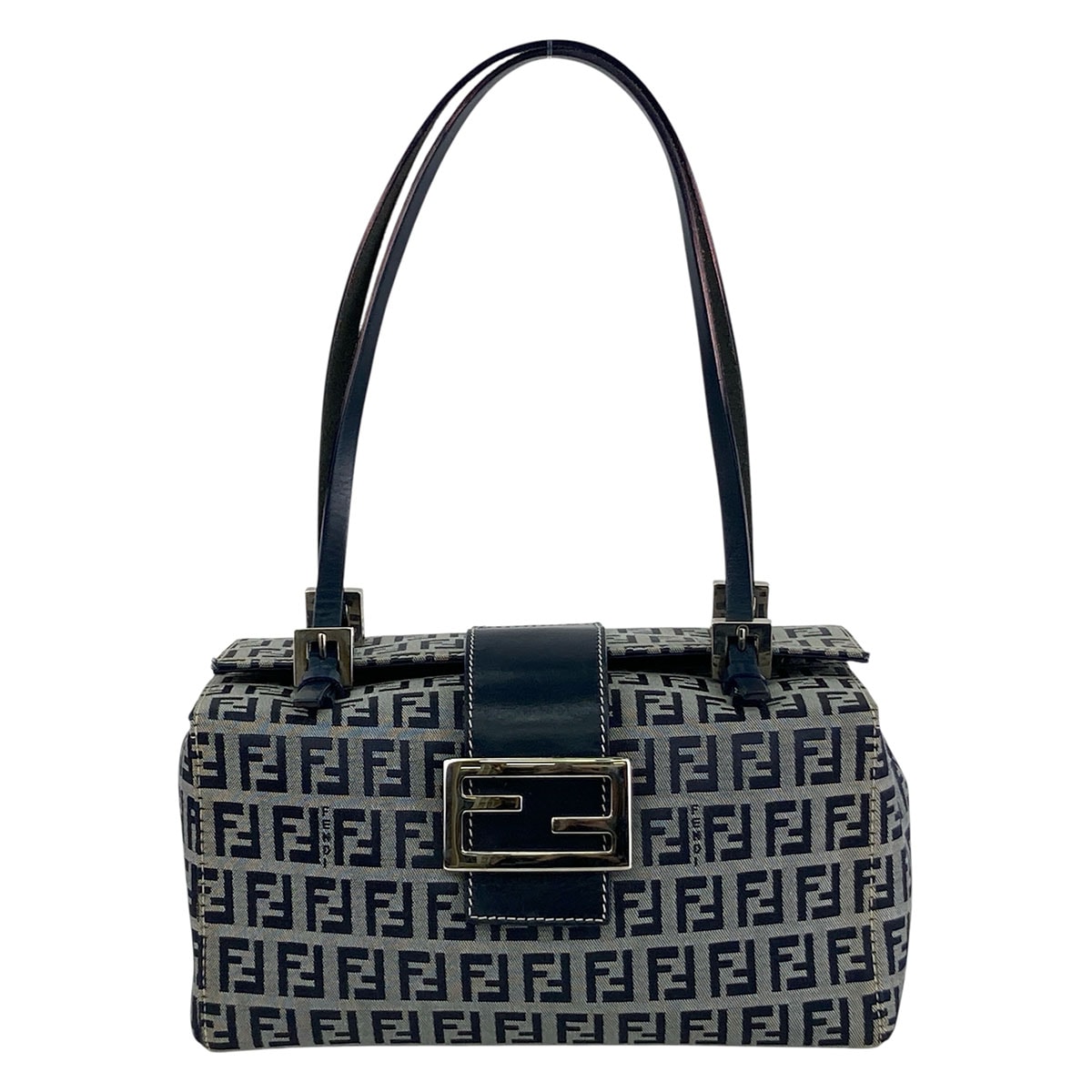 FENDI フェンディ ズッキーノ ズッカ柄 ボックス型 Bento Box Bag ハンドバッグ キャンバス ネイビー  レディース【中古】