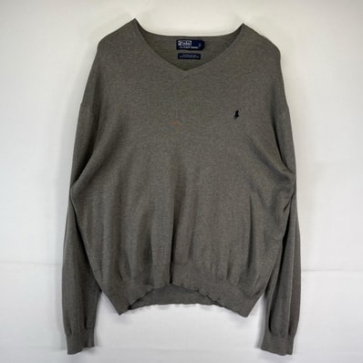 古着 ポロバイラルフローレン Polo by Ralph Lauren ニット 大きいサイズ Vネック セーター ワンポイント 2XL グレー系 メンズ
