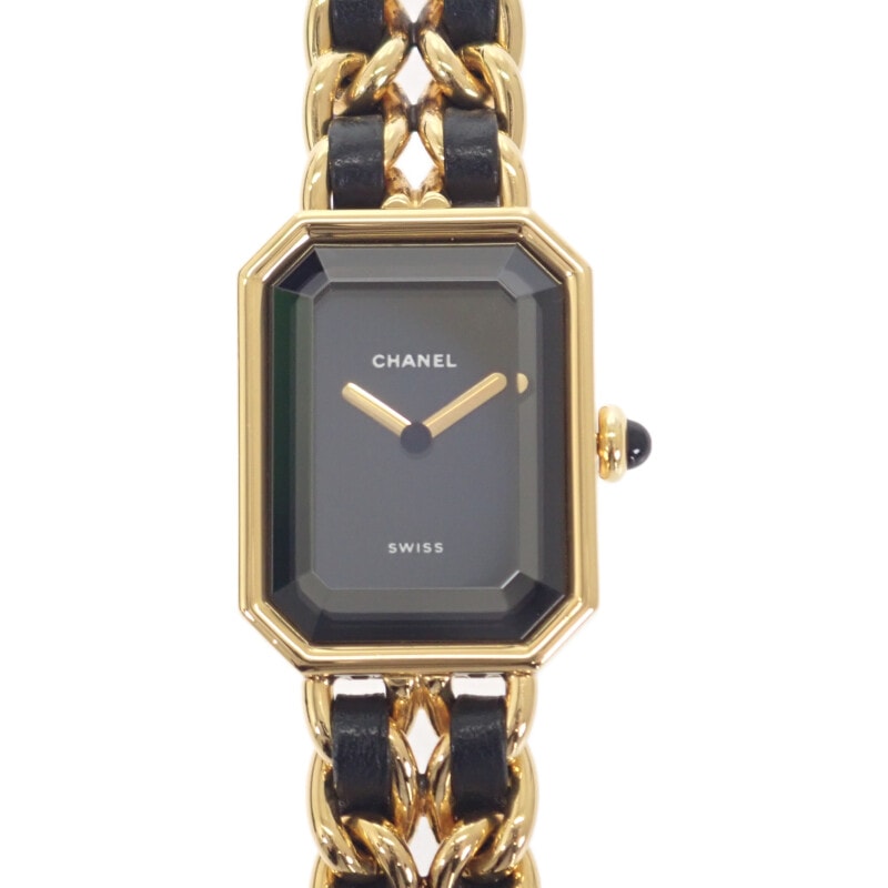シャネル CHANEL プルミエール Lサイズ H0001 腕時計 GP レザー クオーツ ブラック文字盤 レディース【中古】【ABランク】