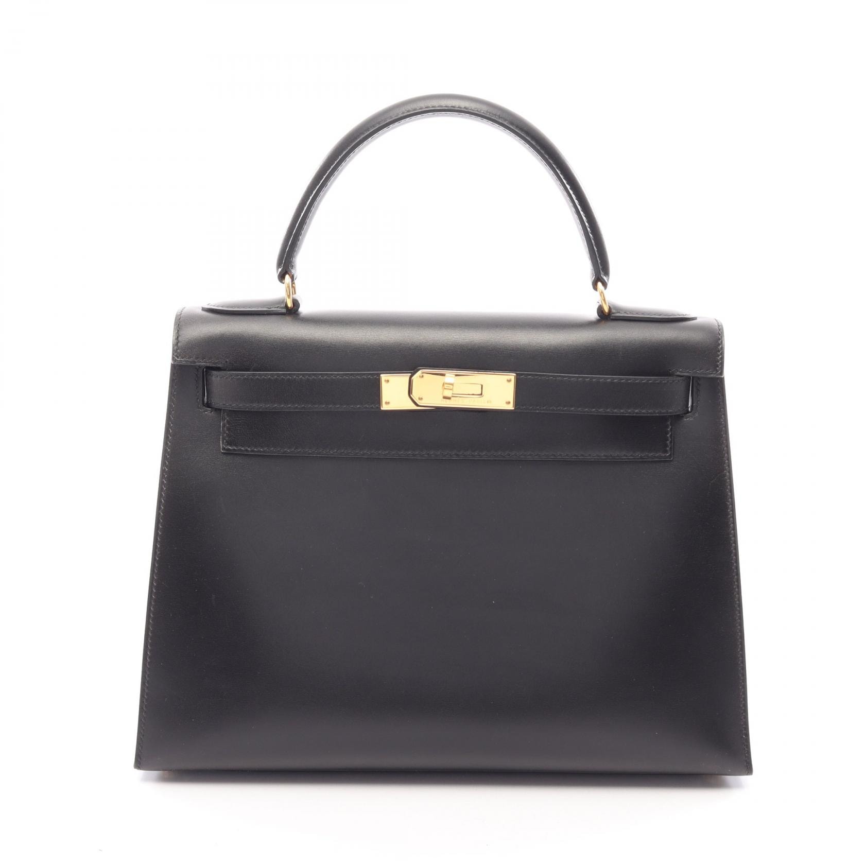 エルメス HERMES ケリー28 2WAY 外縫い ハンドバッグ バッグ カーフ(牛革) ボックスカーフ ○Y刻印(1995年製造) レディース ブラック系 【中古】