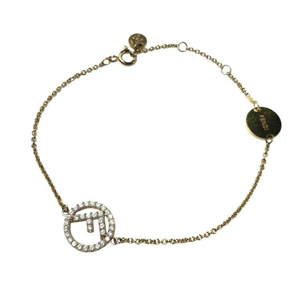 FENDI フェンディ ブレスレット エフイズフェンディ アクセサリー アジャスター付き ブラス ジルコニアストーン 8AG761 ゴールド レディース 約3.7g【中古品】