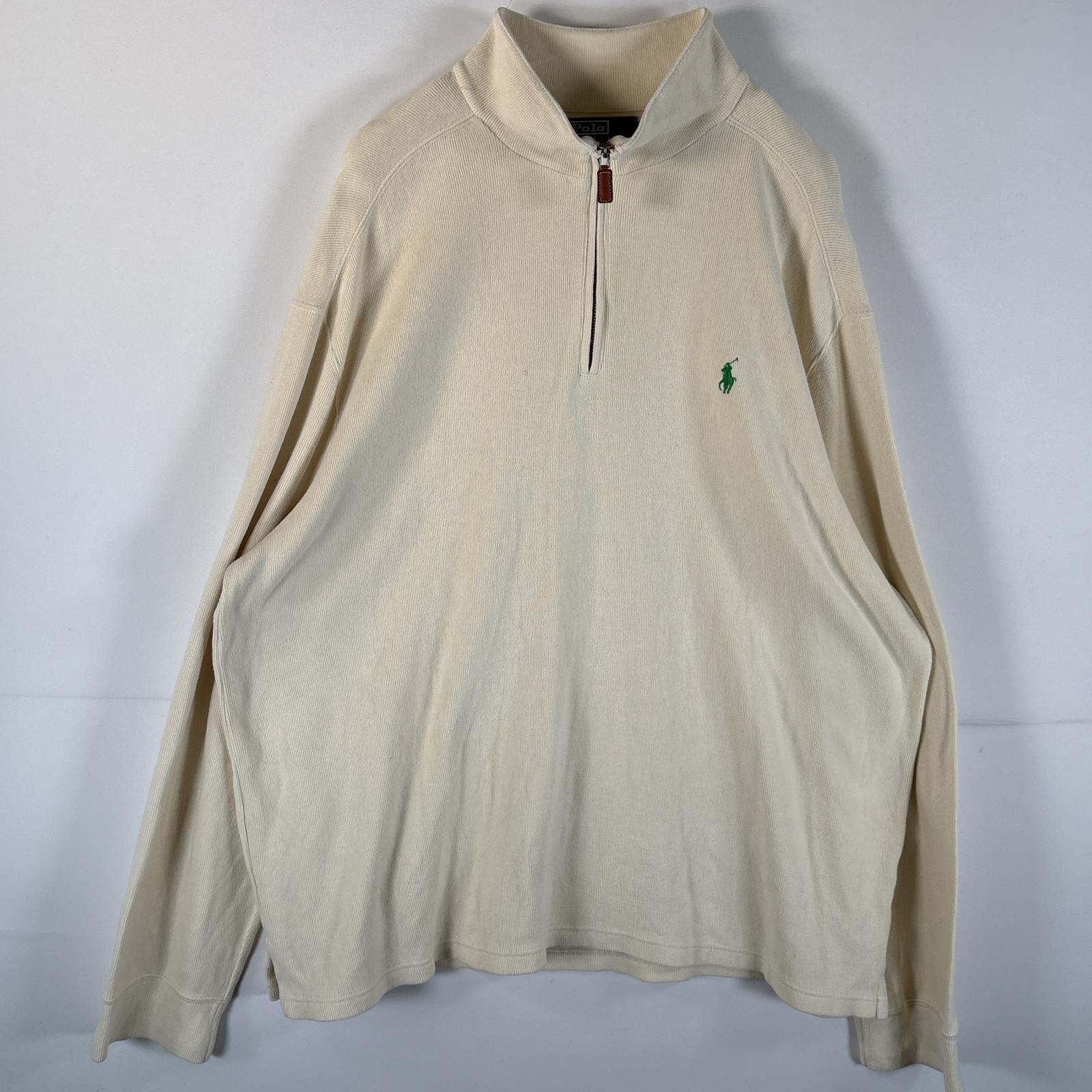 古着 90's/90年代 ポロバイラルフローレン Polo by Ralph Lauren スウェット ハーフジップ ニット 大きいサイズ 14041  ベージュ系 メンズ
