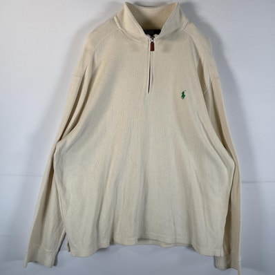 古着 90's/90年代 ポロバイラルフローレン Polo by Ralph Lauren スウェット ハーフジップ ニット 大きいサイズ 14041 ベージュ系 メンズ