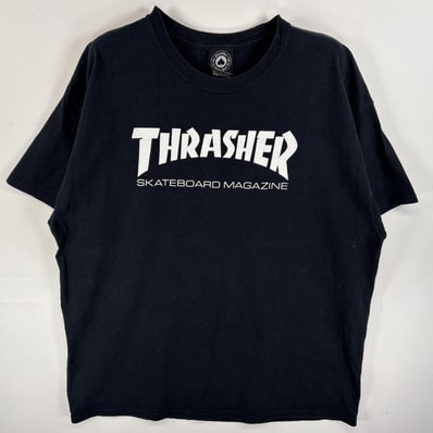 古着 スラッシャー THRASHER 半袖Tシャツ ラバープリント スケボー ロゴプリント XL ブラック系 メンズ