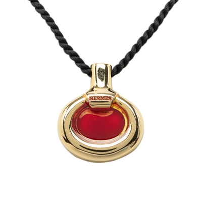 エルメス PURFUM パルファム 香水 モチーフ ネックレス ペンダントトップ ゴールド レッド メッキ レディース HERMES 中古