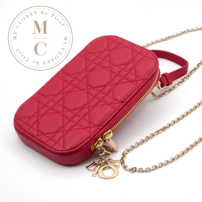 クリスチャンディオール CHRISTIAN DIOR 携帯・スマホアクセサリー レッド ゴールド レディディオール カナージュ Call in Dior フォンホルダーフォンケース モバイルポーチ ポシェット