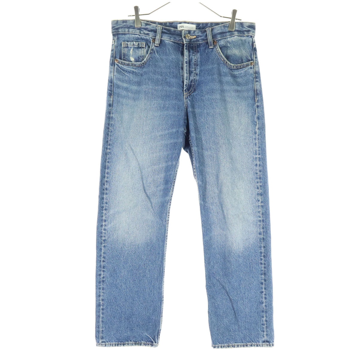 ZARA ザラ ダメージ加工 ストレートデニムパンツ 36 ブルー