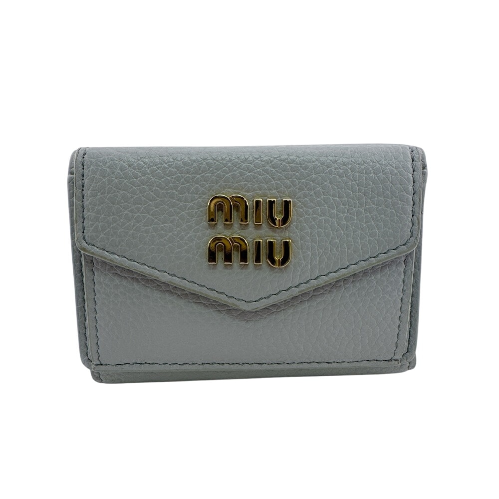 ミュウミュウ MIUMIU 三つ折り財布 ロゴ コンパクトウォレット 5MH021 ブルー