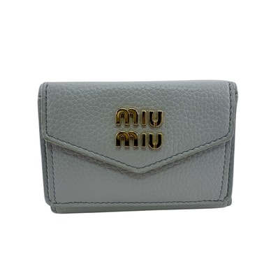 ミュウミュウ MIUMIU 三つ折り財布 ロゴ コンパクトウォレット 5MH021 ブルー