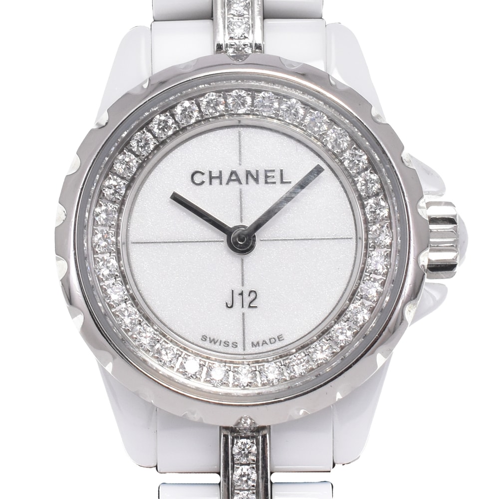 値下 シャネル CHANEL H5238 J12 ダイヤモンド ホワイト クォーツ レディース 良品 保証書付き 腕時計 G#147079