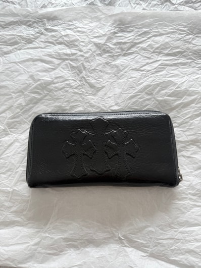 Chrome Hearts REC F Light Leather Zip Wallet / 3 Cemetary Cross "Black"