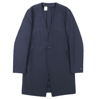 SALE【美品】N.HOOLYWOOD エヌハリウッド サマーコート ウール/ポリエステル サイズ 36 メンズ 1B ノーカラー スプリング アウター ネイビー 紺 日本製