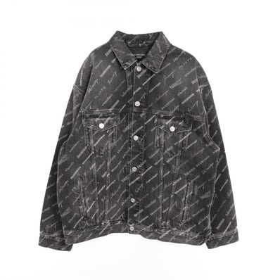 バレンシアガ BALENCIAGA オールオーバーロゴ ラージフィット デニムジャケット 衣料品 アウター コットン メンズ レディース ブラック系 【中古】
