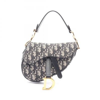 ディオール Dior サドルバッグ ミニ オブリークジャカード ハンドバッグ バッグ キャンバス レザー レディース ネイビー系 【中古】