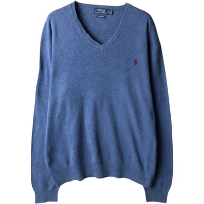 古着 ラルフローレン Ralph Lauren POLO RALPH LAUREN PIMA COTTON Vネック ピマコットンニットセーター メンズL相当/eaa637235