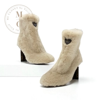 ルイヴィトン LOUIS VUITTON シルエットライン モノグラム ブーツ ショートブーツ 靴 シューズ ファー レザー ベージュ ブラウン 未使用 アンクルブーツ