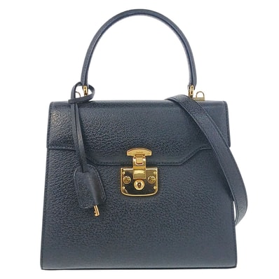 GUCCI グッチ レディロック オールドグッチ ヴィンテージ 2WAY ショルダーバッグ ハンドバッグ レザー ブラック ゴールド レディース【中古】