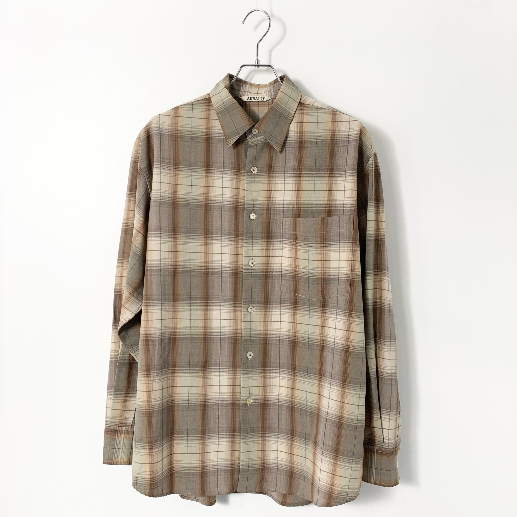 AURALEE Super Light Wool Check Shirt "Gray Brown Check"