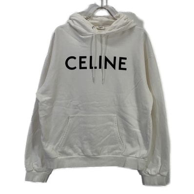 セリーヌ 2Y321670Q ホワイト ロゴ ルーズフーディ パーカー XL