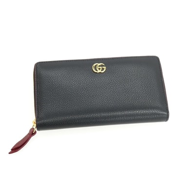 【中古】【未使用】グッチ GUCCI ダブルG ジップアラウンドウォレット レザー 長財布 ブラックxワインレッド【レディース】
