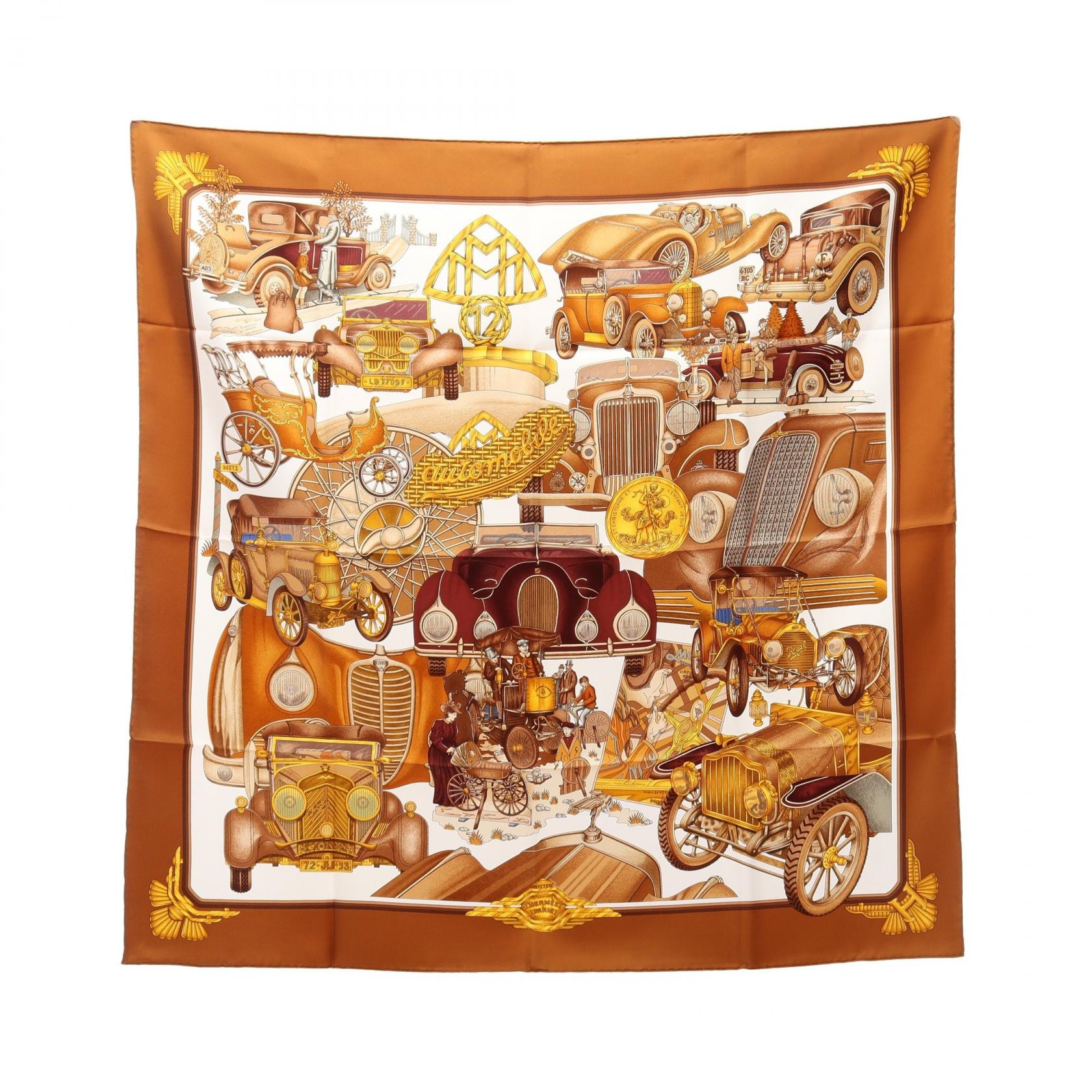 エルメス HERMES カレ90 automobile スカーフ 衣料品 シルク シルク レディース ブラウン系 / マルチカラー 【中古】
