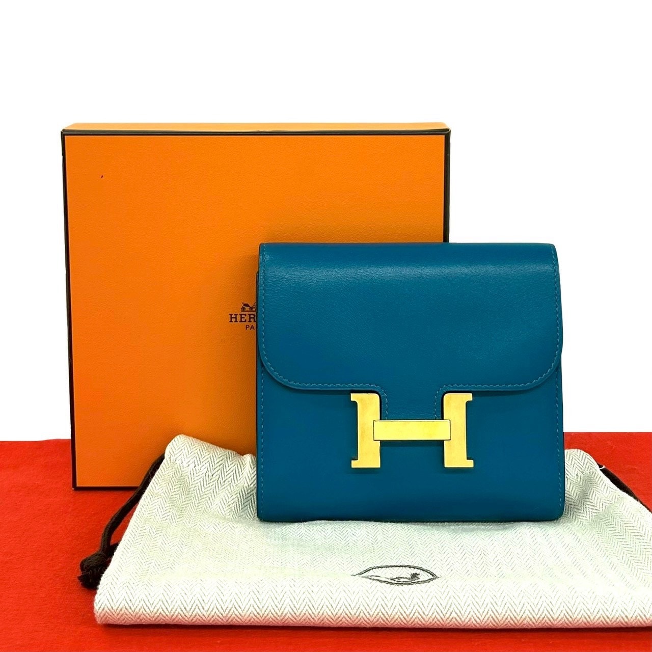 HERMES エルメス コンスタンス コンパクト カーフ レザー 二つ折り財布 ブルー
 28793