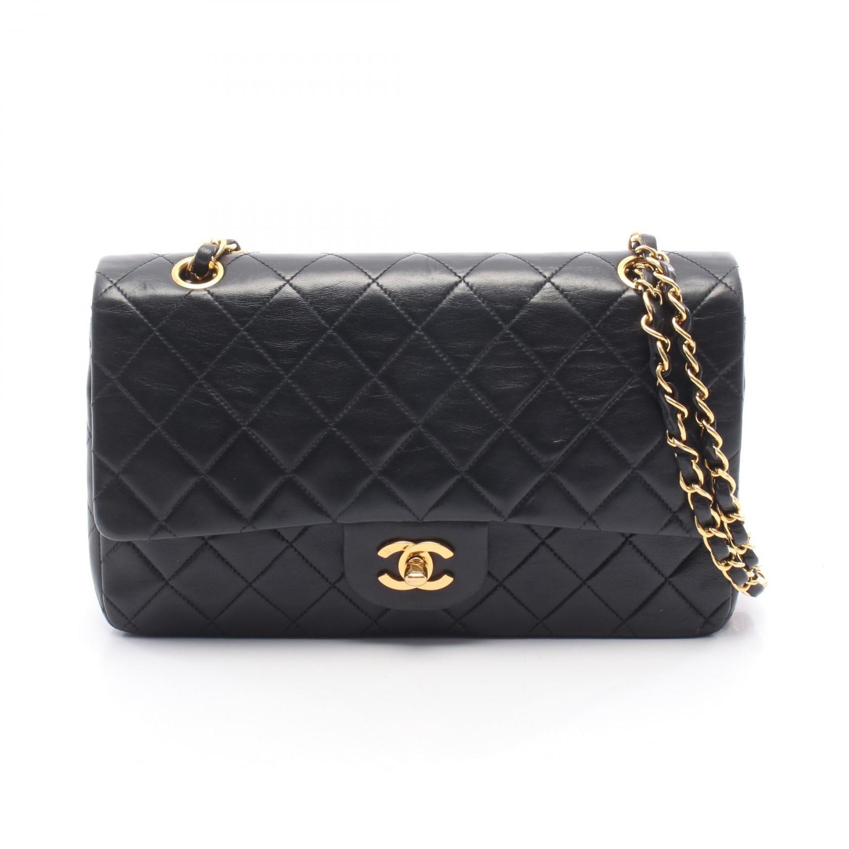 シャネル CHANEL マトラッセ Wフラップ ショルダーバッグ バッグ ラムスキン(羊革) レディース ブラック系 【中古】