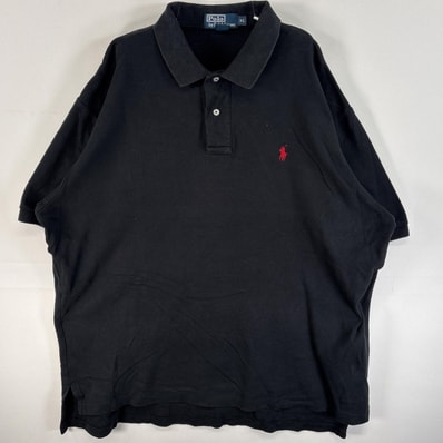 古着 90's/90年代 ポロバイラルフローレン Polo by Ralph Lauren 半袖 ポロシャツ ワンポイント ロゴ 刺繍 2ボタン 大きいサイズ XL ブラック 無地 メンズ