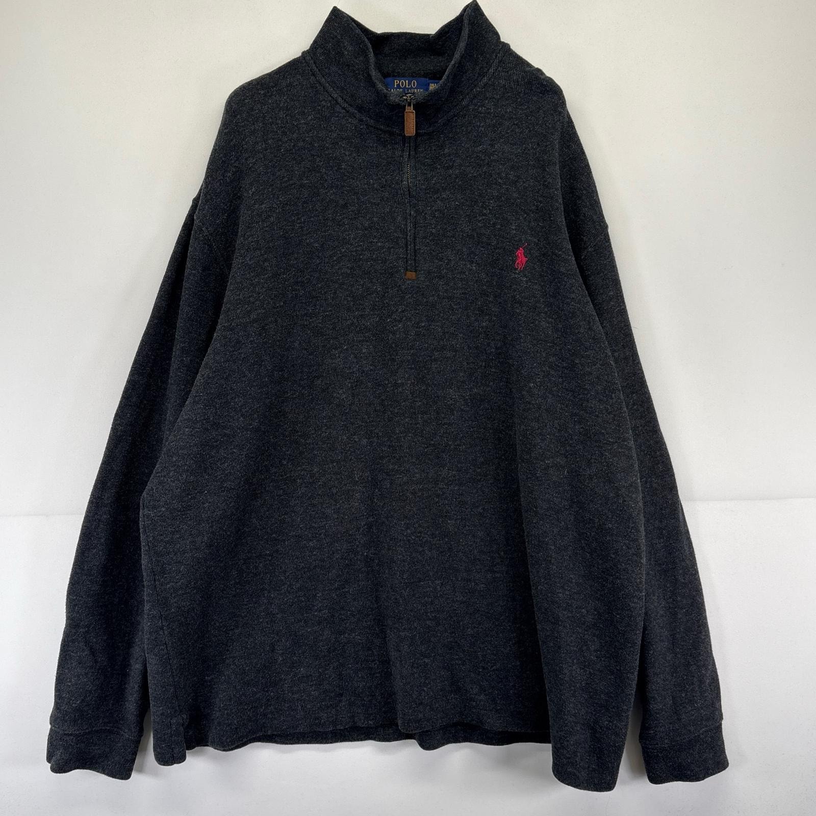 古着 ポロ・ラルフローレン POLO RALPH LAUREN USA製 スウェット 大きいサイズ ニット ハーフジップ トレーナー 刺繍 2XL  メンズ