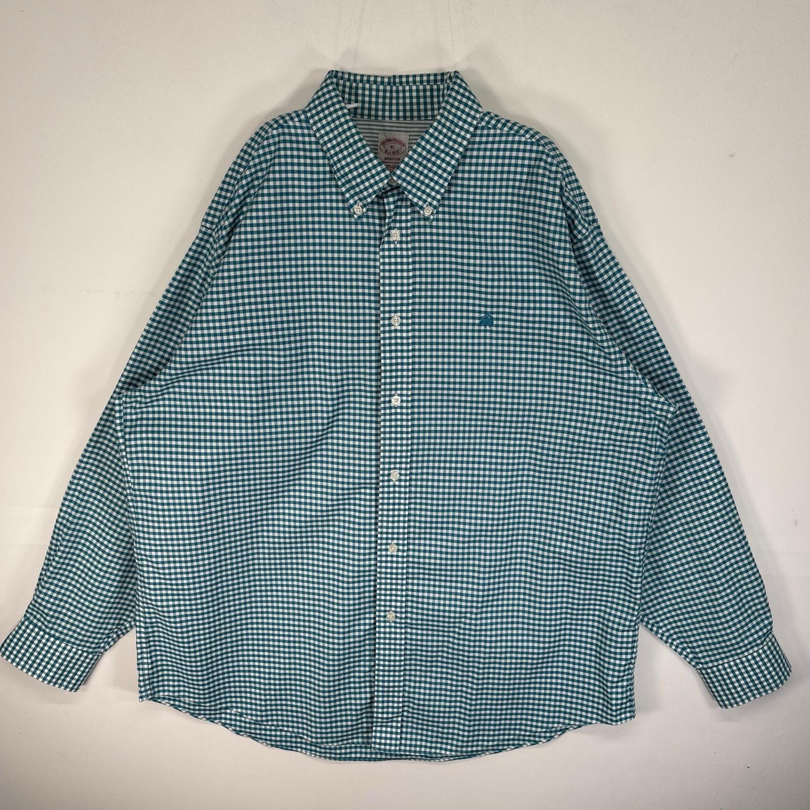 古着 ブルックスブラザーズ Brooks Brothers 長袖シャツ ロゴ 刺繍 MADISON ボタンダウン XL 水色系 チェック メンズ