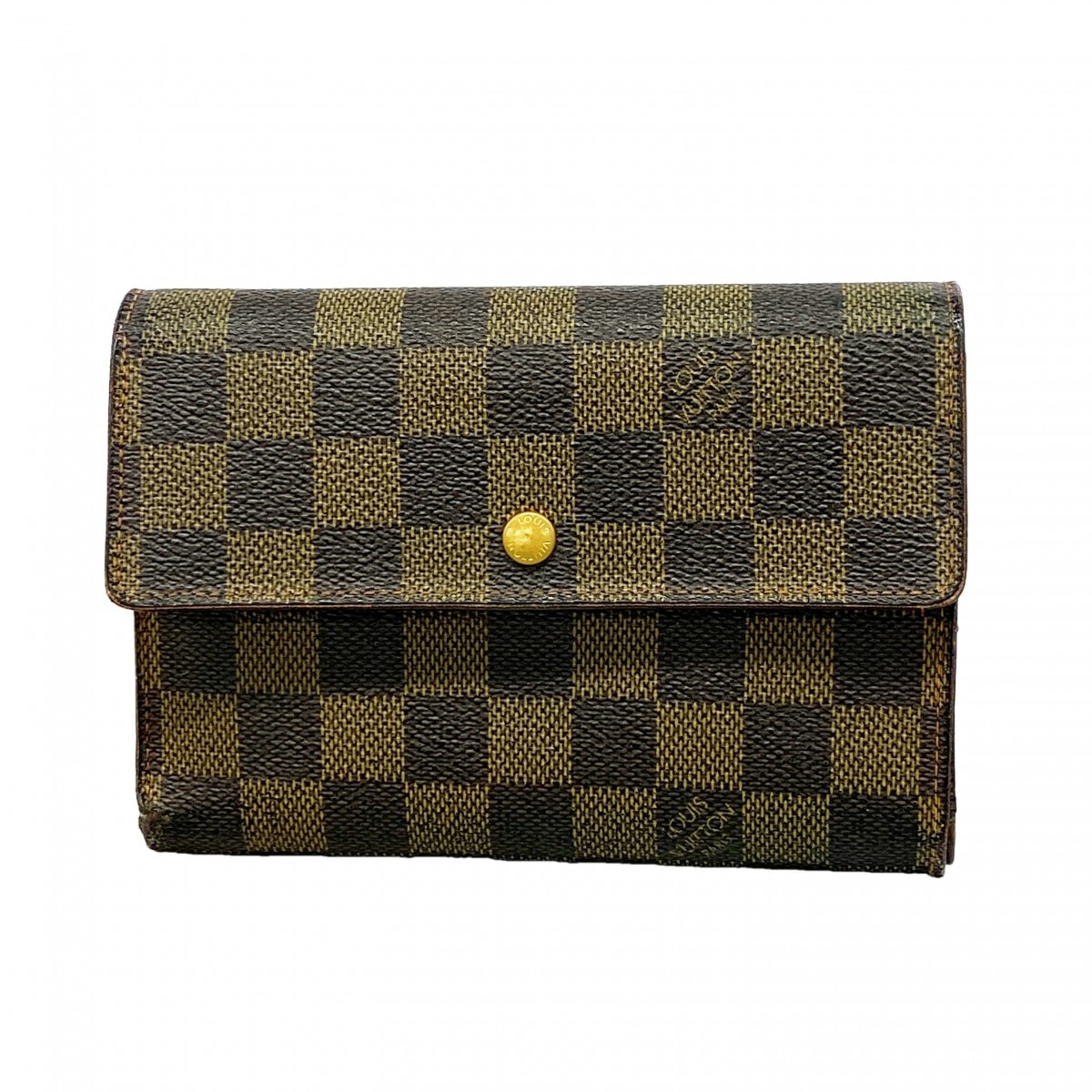 【6gc2636】ルイヴィトン 三つ折り財布 ダミエ ポルトトレゾールエテュイパピエ N61202 エベヌ【中古】レディース
