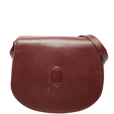 カルティエ マストライン 斜め掛け ショルダーバッグ ワインレッド ボルドー レザー レディース CARTIER 【中古】